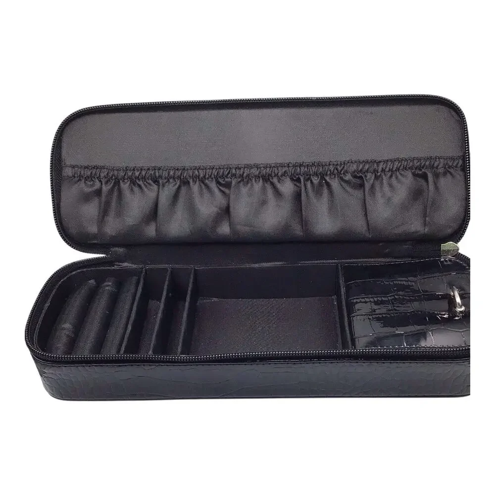 Liz Claiborne Black Faux Snakeskin Travel Jewelry Case Zipper Organizer
